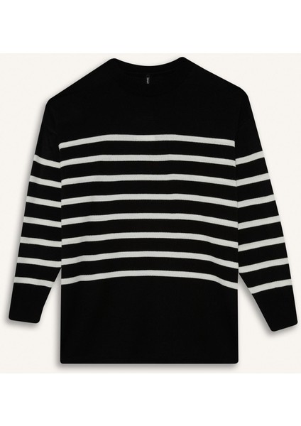 Relax Fit Çizgili Bisiklet Yaka Triko Kazak Tunik S7517AZ25WN indirimleri