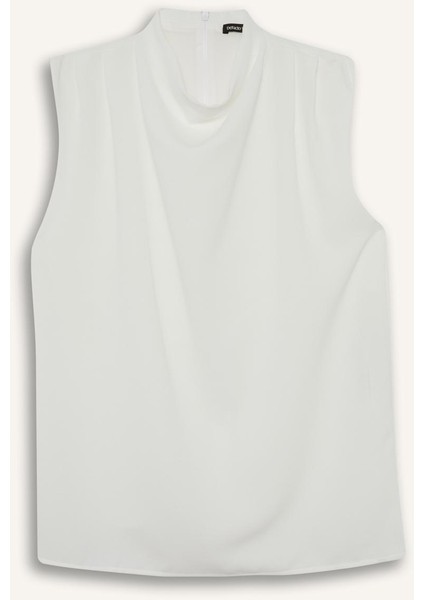 Regular Fit Balıkçı Yaka Krep Kolsuz Bluz F9149AX25WN
