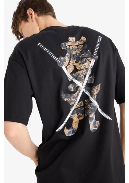 Regular Fit Bisiklet Yaka Sırt Baskılı Kısa Kollu Tişört F8907AX25HS