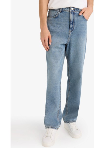 %100 Pamuk Baggy Fit Normal Bel Geniş Paça Jean Pantolon E8421AX25AU fırsatları