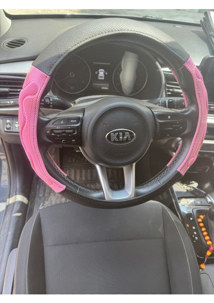 Siyah Pembe Direksiyon Kılıfı Masajlı Geçmeli Direksiyon Kılıfı