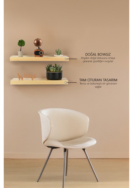 Uçan Raf Çam Ahşap Masif Ofis Mutfak Salon Kitaplık Uyumlu Modern Dekoratif Gizli Bağlantılı 2'li