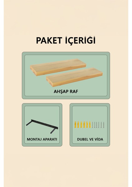 Uçan Raf Çam Ahşap Masif Ofis Mutfak Salon Kitaplık Uyumlu Modern Dekoratif Gizli Bağlantılı 2'li fırsatları