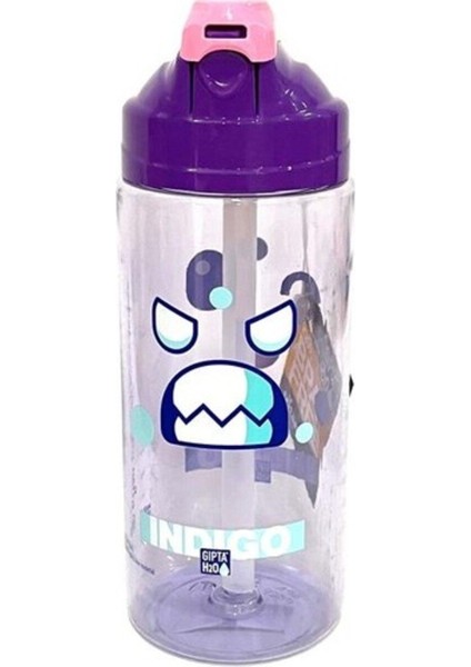 Mor Indıgo Tritan Desenli Pipetli Matara 500 Ml, Şık ve Dayanıklı Içecek Kabı