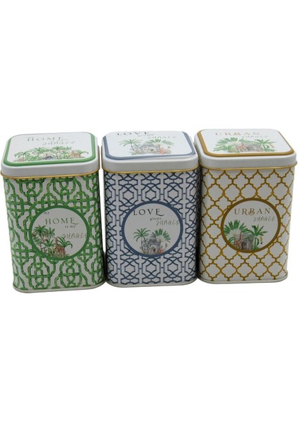 3'lü Kare Metal Saklama Kabı Seti, 87X87X125, Yeşil Renk fiyatları