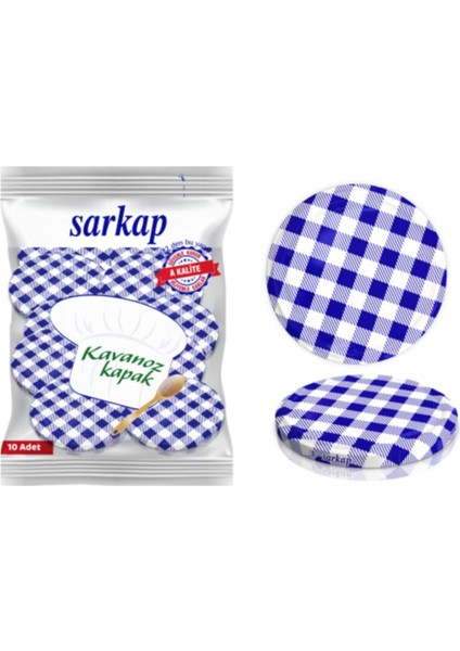 Lacivert Ekose 10 Adet Kavanoz Kapağı, 82MM, Hijyenik Paketli