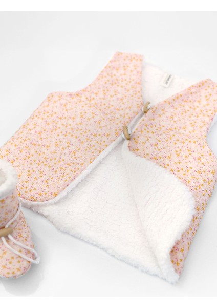 Kız Bebek Yelek ve Patik Takımı 2 Li Set Çift Taraflı Düğmeli Yenidoğan Pamuklu Koyun Tüyü Leila fırsatları