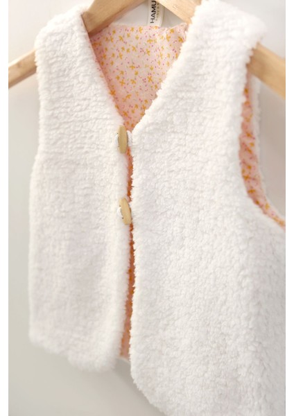 Kız Bebek Yelek ve Patik Takımı 2 Li Set Çift Taraflı Düğmeli Yenidoğan Pamuklu Koyun Tüyü Leila indirimleri