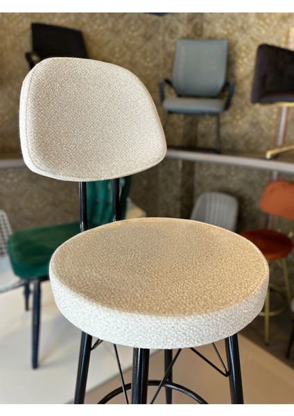 Yeni Teddy Kumaş Dolce Bar Sandalyesi Ekru.75 cm Oturum Yüksekliği fiyatları