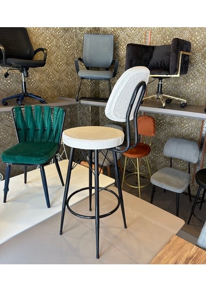 Yeni Teddy Kumaş Dolce Bar Sandalyesi Ekru.75 cm Oturum Yüksekliği modelleri