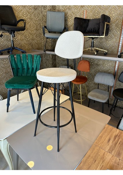 Yeni Teddy Kumaş Dolce Bar Sandalyesi Ekru.75 cm Oturum Yüksekliği fırsatları