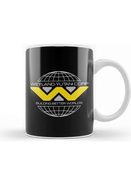 Şık Beyaz Porselen Alien Weyland Yutani Logo Kupa Bardak