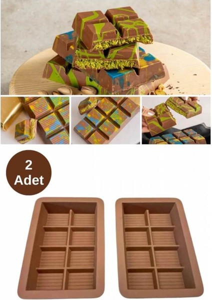 Renkli Silikon Çikolata Kalıbı, 8 Bölmeli, 2'li Paket
