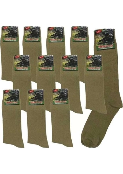 Erkek Soket Asker Çorabı Haki Yeşil Mevsimlik Çorap 12 Çift
