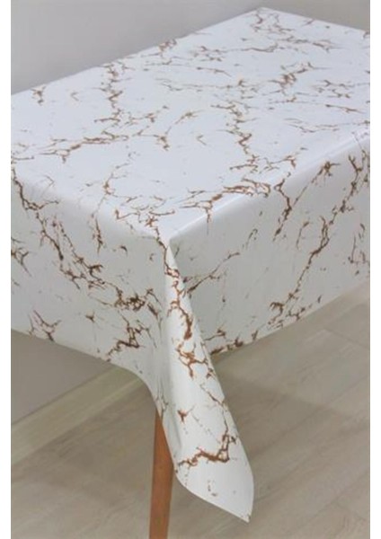 Elyaflı Silinebilir Mermer Desenli Masa Örtüsü Kahve Renkli