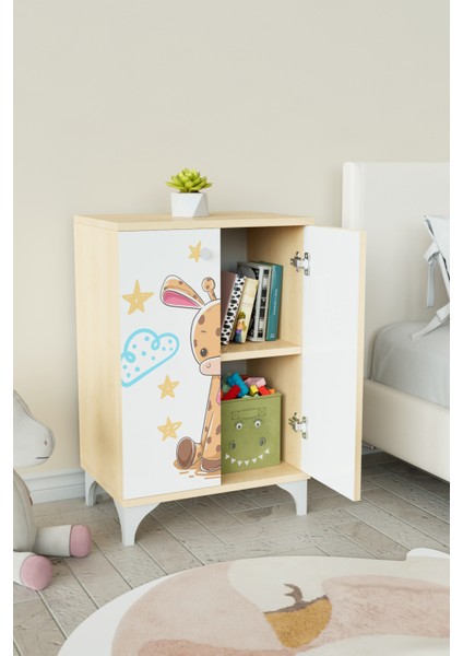 Bay Zürafa 2 Raflı Çocuk Odası Dolabı Çok Amaçlı Baskılı Oyuncak Dolabı fiyatları