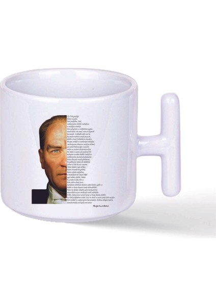 Beyaz T-Kulplu Atatürk Gençliğe Hitabe Latte Bardak