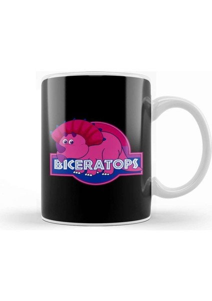 Sevimli Dinozor Temalı Beyaz Porselen Kupa Bardak