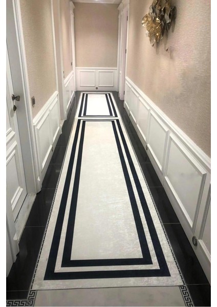Yolluk Halı – Kaymaz Tabanlı, Yıkanabilir, Yumuşak Dokulu, Şık ve Dayanıklı Tasarım ( Siyah Beyaz)