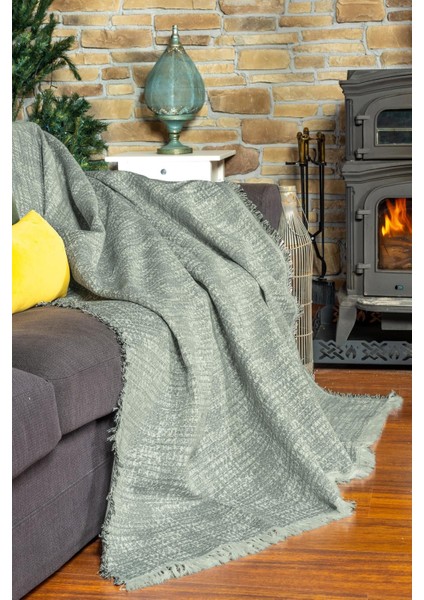 Haki Pamuklu Püsküllü Çift Taraflı Koltuk Örtüsü 180X220, Terletmez ve Kaymaz fiyatları