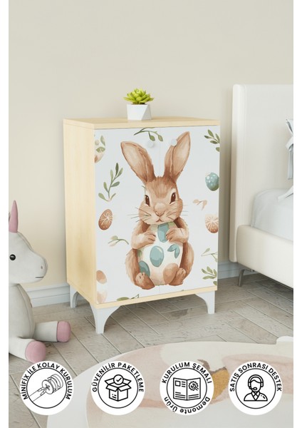 Pretty Rabit 2 Raflı Çocuk Odası Dolabı Çok Amaçlı Baskılı Oyuncak Dolabı