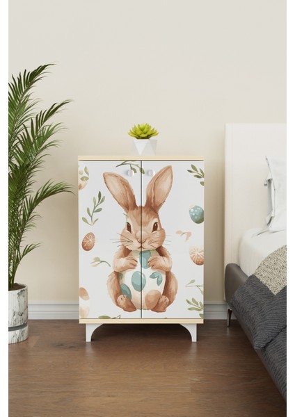 Pretty Rabit 2 Raflı Çocuk Odası Dolabı Çok Amaçlı Baskılı Oyuncak Dolabı modelleri