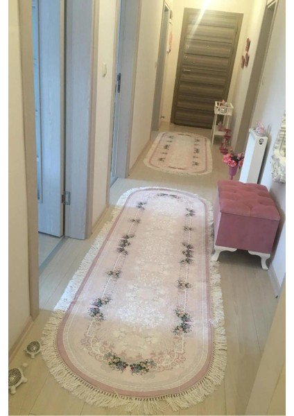 Yolluk Halı – Kaymaz Tabanlı, Yıkanabilir, Yumuşak Dokulu, Şık ve Dayanıklı Tasarım (Oval Lalezar Pembe Yolluk)