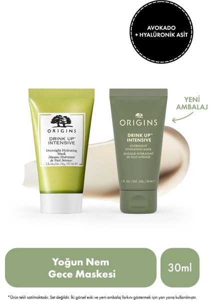 Drink Up Avokado ve İsviçre Buzulu Suyu İçerikli Yoğun Gece Maskesi 30ml