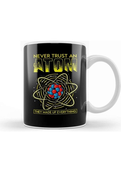 Eğlenceli Atomlar Temalı Porselen Kupa Bardak Beyaz Renk