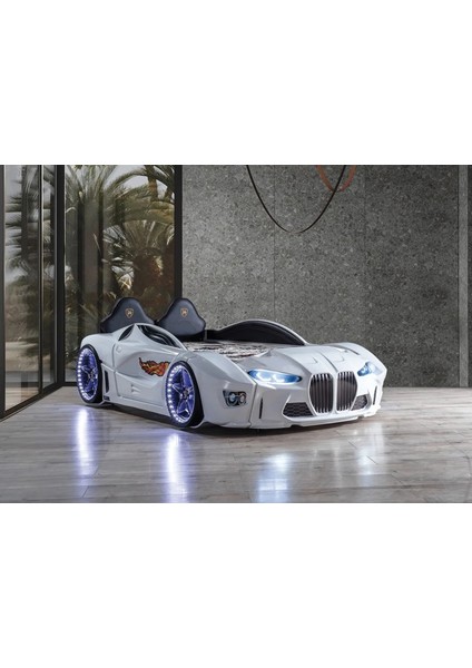 Gtm Full Arabalı Yatak Kumandalı Işık ve Ses Sistemli Çocuk Karyolası Beyaz