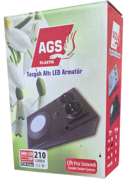 Pastik Tezgah Altı LED Armatür Çift Priz Sistemli Siyah Renk (Beyaz Işık) fiyatları