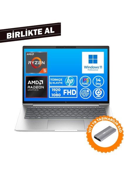 Elitebook 645 G9 Ryzen 5 Pro 5675U 16GB 512GB SSD 14" Fhd W11P + Vıt 1 Tb SSD 5Y3J0EA 022