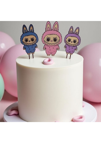 Labubu Temalı Yıkanabilir Pasta Süsü 3’lü Set