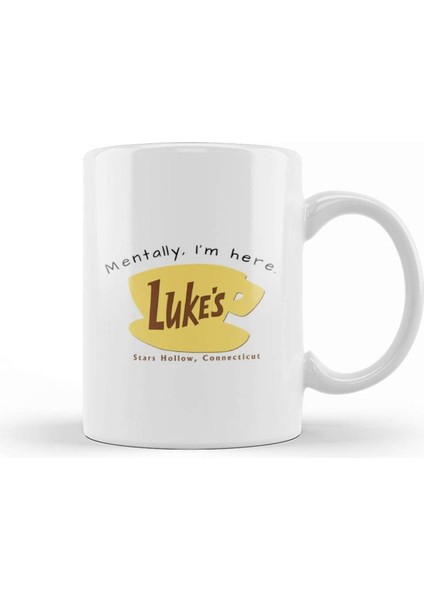 Beyaz Porselen Kupa Bardak, Mentally I'm Here, Lukes Diner Temalı, Şık ve Kaliteli