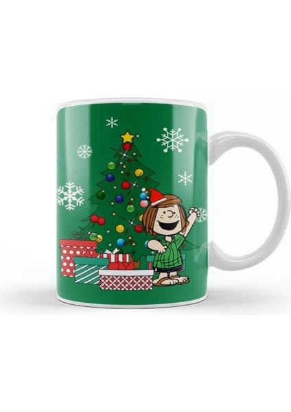 Beyaz Porselen Kupa, Noel Temalı Peanuts Tasarımı, Sıcak Için Şık Bardak