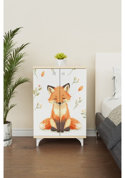 Foxie 2 Raflı Çocuk Odası Dolabı Çok Amaçlı Baskılı Oyuncak Dolabı modelleri