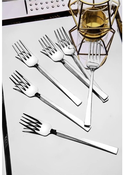 12 Parça Tatlı Seti, 6 Tatlı Kaşık ve Çatal, Metalik Şıklık fiyatları