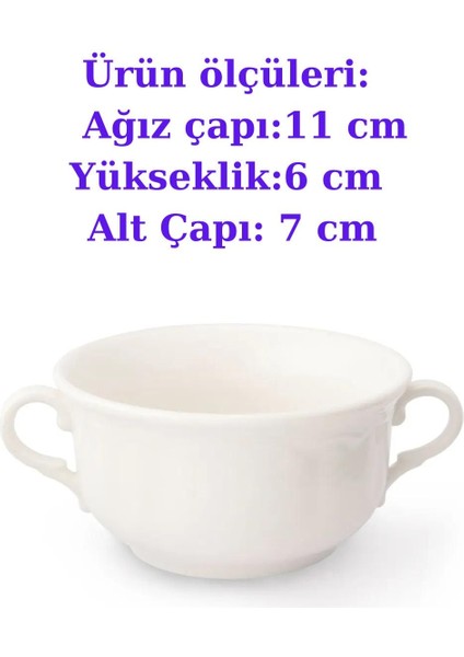 Çift Kulplu Beyaz Porselen Çorba Kasesi 11 Cm, Şık ve Kullanışlı Tasarım
