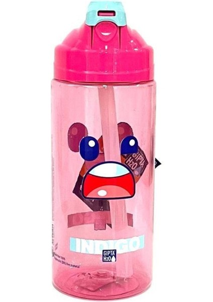 Pembe Tritan Desenli Pipetli 500 ml Matara, Şık ve Dayanıklı Içecek Şişesi