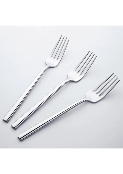 12'li Paslanmaz Çelik Kahvaltı ve Tatlı Çatalı, Düz Model, Şık ve Dayanıklı Set