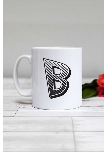 B Harfi ile Tasarlanmış Şık Beyaz Kupa Bardak