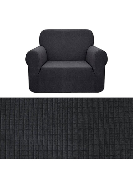 Gri Kare Desenli Streç Lastikli Tek Kişilik Koltuk Örtüsü, Yıkanabilir ve Esnek