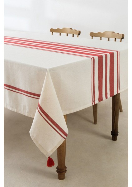 Kırmızı Çizgili Püsküllü Masa Örtüsü 160X220 Cm, Şık ve Zarif Tasarım fiyatları