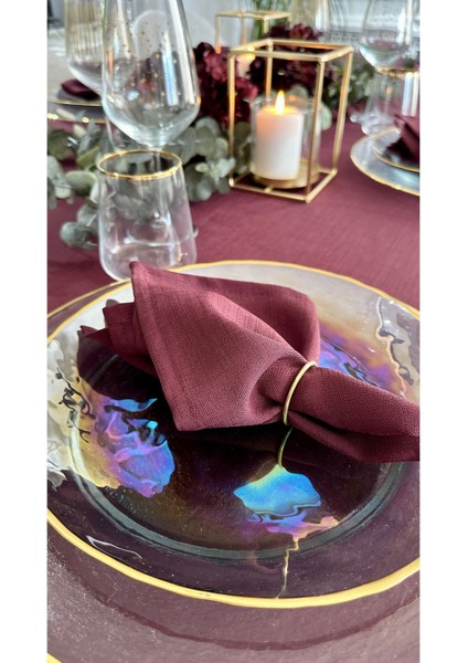 6'lı Keten Dokulu Mürdüm Peçete, Leke Tutmaz, Şık ve Kaliteli Kumaş Seti