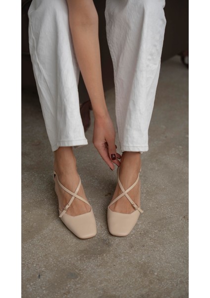 Gorter Bej Hakiki Deri Topuklu Ayakkabı