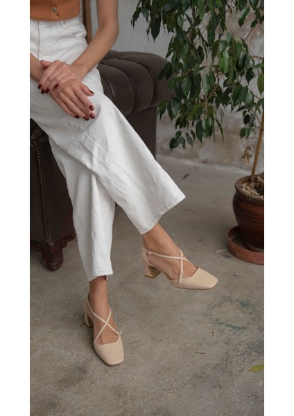 Gorter Bej Hakiki Deri Topuklu Ayakkabı fırsatları