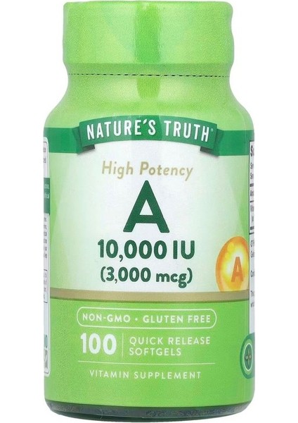 A Vitamini, Yüksek Potansiyel, 10.000 Iu (3.000 Mcg), 100 Yumuşak Kapsül