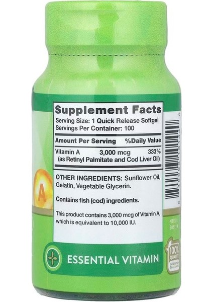 A Vitamini, Yüksek Potansiyel, 10.000 Iu (3.000 Mcg), 100 Yumuşak Kapsül fiyatları