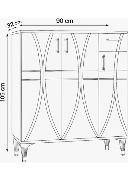 Ada Ayakkabılık Atlantik Çam Gold Şeritli 3 Kapaklı 1 Çekmeceli 90x32x105 Cm modelleri