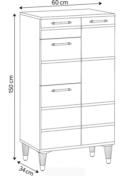 Roma Ayakkabılık Beyaz Ayakkabılık Gold Detaylı 1 Kapaklı 1 Çekmeceli 2 Düşen Kapak 60x34x150 Cm modelleri